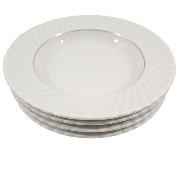 Schonwald Germany White Swirl Rimmed 9” Porcelain Salad Soup Bowls – Set of 4 - Picture 3 of 16